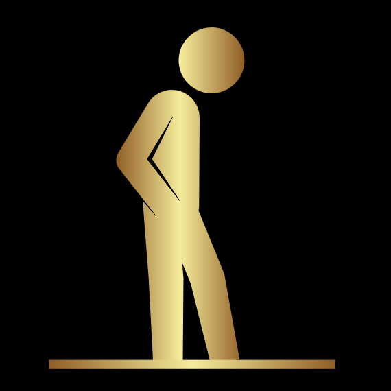 Gold figure standing with head hung
